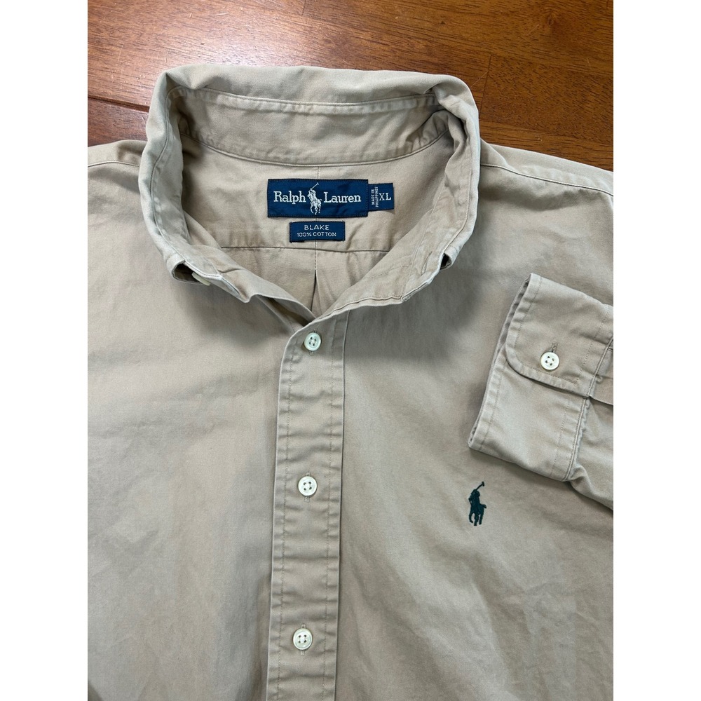 Ralph Lauren Button Down Shirt Mens XL Tan Blake Long Sleeve Cotton Twill